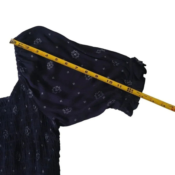 Women’s True Craft Off the Shoulder Midi Dress Blue Geometry Size M Boho Y2K - Picture 4 of 15